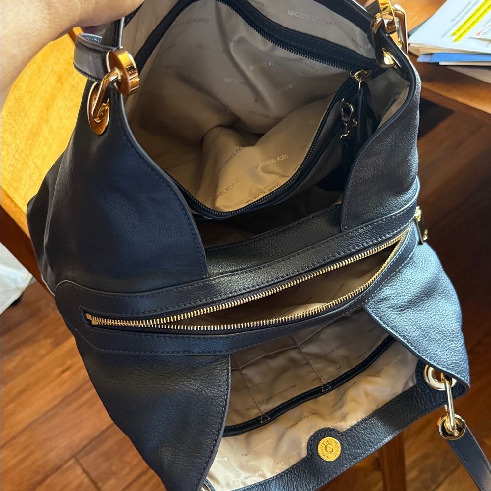 Michael Kors Black Pebbled Leather Shoulder Tote with Gold Rings - Picture 4 of 5